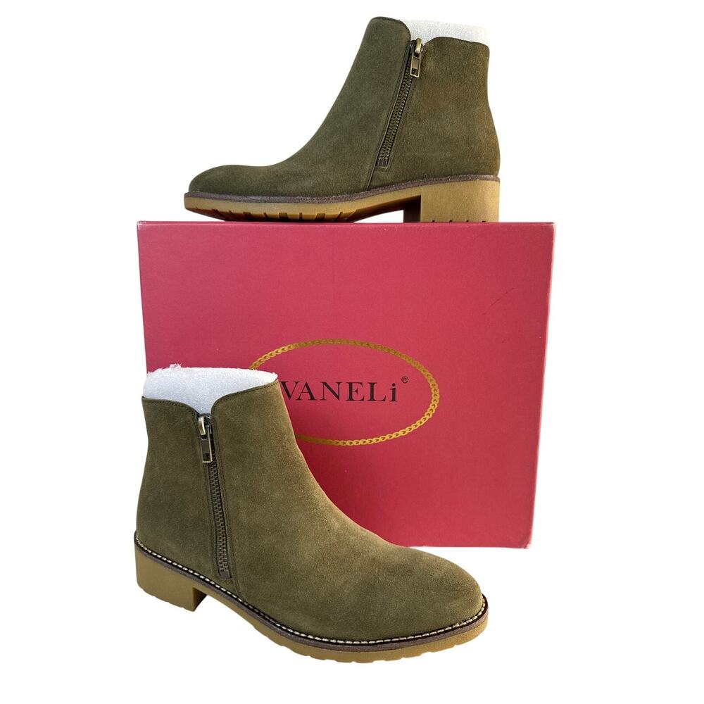 VANELi Ankle Boots Hadia Womens 7.5 Suede Khaki‎ Nival Double Side Zip 311539